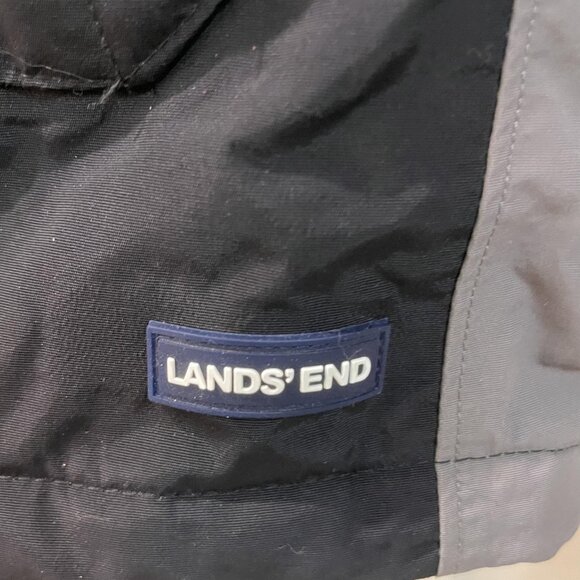Lands' End Squall Jacket Boys Medium 10-12 Black Gray Winter Hooded Waterproof - Picture 3 of 11